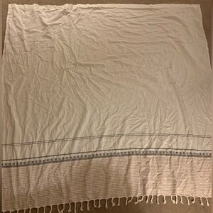 Cream and Gray, and Red Striped Shower Curtain with Tassels